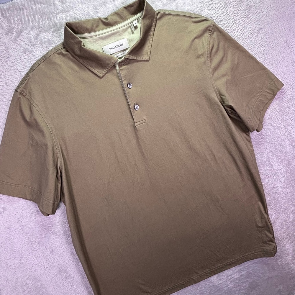 Bugatchi Mens Polo Size L Olive 8-Way Stretch Short Sleeve CF9900F80